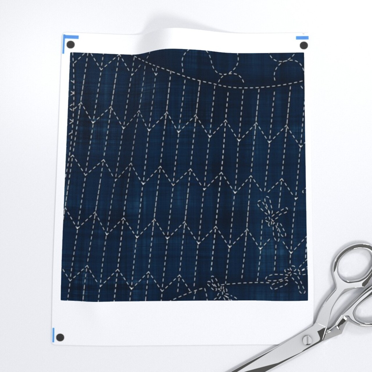 Collection Sashiko Japanese Traditional Quilt Origami Dark Blue Indigo White Sewing Custom Printed Fabric by Spoonflower Various Fabrics by the Yard or Fat Quarter